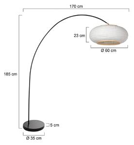 Stojacia lampa Solva s oblúkovým telom, čierna/sivé plátno, výška 185 cm, Čierna, Obývacia izba / jedáleň, kov, Oblúková stojaca lampa