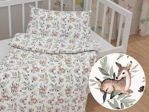 Biante Detské bavlnené posteľné obliečky do postieľky Sandra SA-455 Srnčekovia zajačikovia a veveričky na bielom Do postieľky 90x120 a 40x60 cm