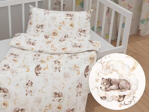 Biante Detské bavlnené posteľné obliečky do postieľky Sandra SA-456 Medvedíkovia zajačikovia a veveričky v oblakoch na bielom Do postieľky 90x120 a 40x60 cm