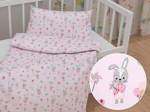 Biante Detské bavlnené posteľné obliečky do postieľky Sandra SA-466 Zajačikovia a líšky s balónikmi na ružovom Do postieľky 90x120 a 40x60 cm