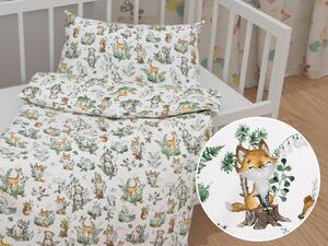 Biante Detské bavlnené posteľné obliečky do postieľky Sandra SA-459 Lesné zvieratká na bielom Do postieľky 90x120 a 40x60 cm