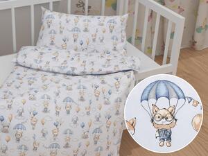 Biante Detské bavlnené posteľné obliečky do postieľky Sandra SA-469 Zvieratká s padákmi na svetlo modrom Do postieľky 90x120 a 40x60 cm