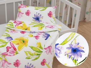Biante Detské bavlnené posteľné obliečky do postieľky Sandra SA-481 Žlto-ružové akvarelové kvety na bielom Do postieľky 90x130 a 40x60 cm