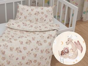 Biante Detské bavlnené posteľné obliečky do postieľky Sandra SA-467 Dráčikovia na žltobéžovom Do postieľky 90x120 a 40x60 cm