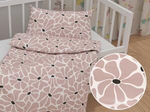 Biante Detské bavlnené posteľné obliečky do postieľky Sandra SA-483 Hnedoružové designové kvety na bielom Do postieľky 90x120 a 40x60 cm