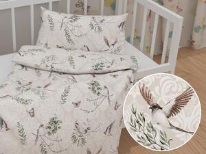 Biante Detské bavlnené posteľné obliečky do postieľky Sandra SA-490 Lastovičky s motýlikmi na béžovom ornamente Do postieľky 90x130 a 40x60 cm