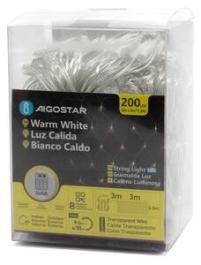 Aigostar-LED Vonkajšia vianočná reťaz 200xLED/8 funkcií 3xAA 6x1,5m IP44 teplá biela