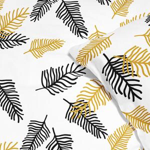 Goldea saténové posteľné obliečky deluxe - čierne a zlaté palmové listy 240 x 220 a 2ks 70 x 90 cm