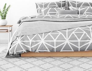 Goldea saténové posteľné obliečky deluxe - biele geometrické tvary na sivom 220 x 200 a 2ks 70 x 90 cm