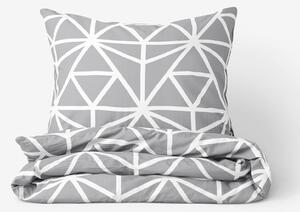 Goldea saténové posteľné obliečky deluxe - biele geometrické tvary na sivom 240 x 220 a 2ks 70 x 90 cm
