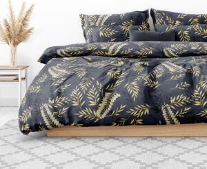 Goldea saténové posteľné obliečky deluxe - zlaté a čierne listy na antracitovom 140 x 200 a 70 x 90 cm