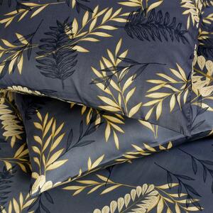 Goldea saténové posteľné obliečky deluxe - zlaté a čierne listy na antracitovom 220 x 200 a 2ks 70 x 90 cm
