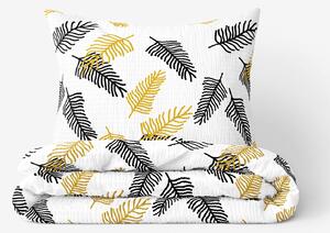 Goldea krepové posteľné obliečky deluxe - čierne a zlaté palmové listy 240 x 200 a 2ks 70 x 90 cm