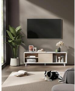 VASAGLE Moderný TV stolík 140 x 45 x 39 cm biely béžový