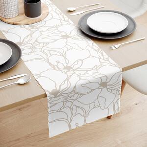 Goldea behúň na stôl 100% bavlnené plátno - svetlo béžové kvety na bielom 35x140 cm