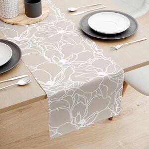 Goldea behúň na stôl 100% bavlnené plátno - biele kvety na svetlo béžovom 35x140 cm