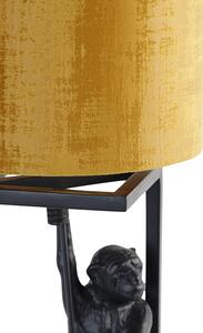 Vintage stolná lampa čierna látková tienidlo zlatá 25 cm - Cage Abe
