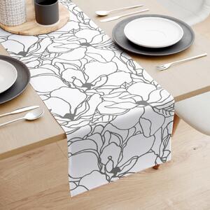 Goldea behúň na stôl 100% bavlnené plátno - tmavo sivé kvety na bielom 35x140 cm