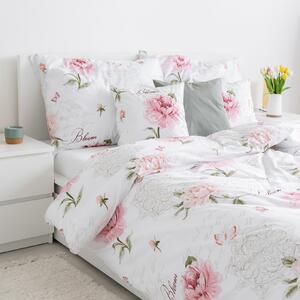 Goldea bavlnené posteľné obliečky - pivonky s textami 150 x 200 a 50 x 60 cm