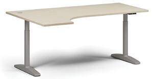 Výškovo nastaviteľný stôl OBOL, elektrický, 675-1325 mm, rohový ľavý, doska 1800x1200 mm, sivá zaoblená podnož, sivá