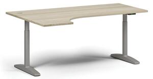 Výškovo nastaviteľný stôl OBOL, elektrický, 675-1325 mm, rohový ľavý, doska 1800x1200 mm, sivá zaoblená podnož, dub prírodný