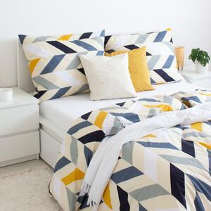 Goldea bavlnené posteľné obliečky - horčicové a sivé cik-cak pruhy 140 x 200 a 70 x 90 cm
