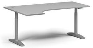 Výškovo nastaviteľný stôl OBOL, elektrický, 675-1325 mm, rohový ľavý, doska 1800x1200 mm, sivá zaoblená podnož, sivá