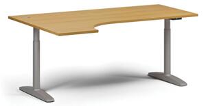 Výškovo nastaviteľný stôl OBOL, elektrický, 675-1325 mm, rohový ľavý, doska 1800x1200 mm, sivá zaoblená podnož, buk