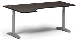 Výškovo nastaviteľný stôl OBOL, elektrický, 675-1325 mm, rohový ľavý, doska 1800x1200 mm, sivá zaoblená podnož, wenge