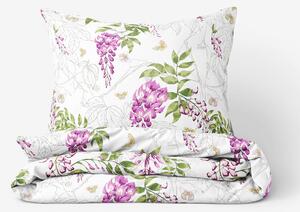 Goldea saténové posteľné obliečky deluxe - kvety vistárie 240 x 200 a 2ks 70 x 90 cm