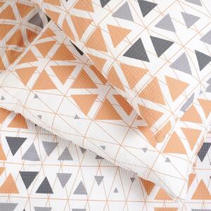 Goldea krepové posteľné obliečky deluxe - oranžovo-sivé triangly 240 x 200 a 2ks 70 x 90 cm