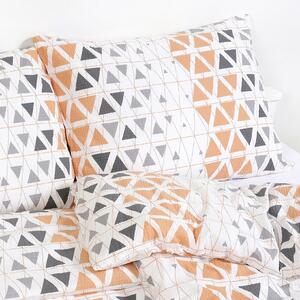 Goldea krepové posteľné obliečky deluxe - oranžovo-sivé triangly 240 x 200 a 2ks 70 x 90 cm