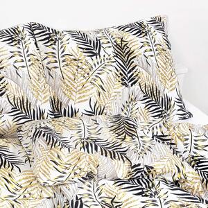 Goldea krepové posteľné obliečky deluxe - žlté a čierne palmové listy 200 x 200 a 2ks 70 x 90 cm