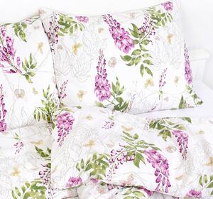 Goldea krepové posteľné obliečky deluxe - kvety vistárie 140 x 200 a 70 x 90 cm
