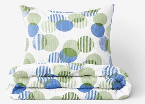 Goldea krepové posteľné obliečky deluxe - zelenomodré prúžkované kruhy 240 x 200 a 2ks 70 x 90 cm