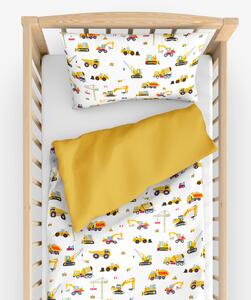 Goldea detské bavlnené obliečky do postieľky duo - nákladné autá a bagre s medovo žltou 100 x 135 a 40 x 60 cm