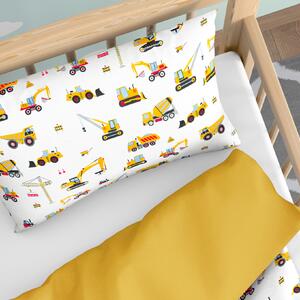 Goldea detské bavlnené obliečky do postieľky duo - nákladné autá a bagre s medovo žltou 90 x 140 a 40 x 60 cm