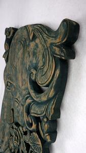 Dekorácia na stenu Slon, teakové drevo, zelená, patina, 35x90cm, ručná práca