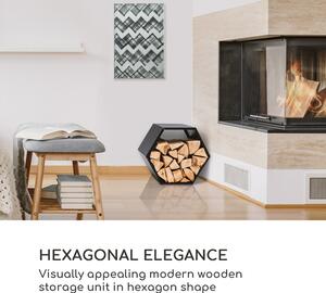Blumfeldt Hexawood Black, stojan na drevo, šesťuholníkový tvar, 50,2 × 58 × 32 cm