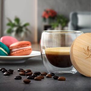 Bambuswald Pohár na kávu s vrchnákom, 100 ml, ručná výroba, borosilikátové sklo, bambus