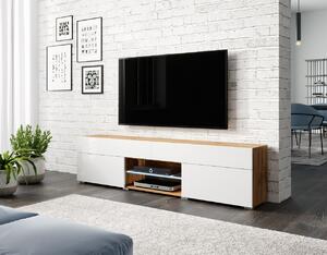 Moderný TV stolík Carrera - dub wotan / biely lesk