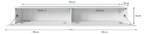 Minimalistický TV stolík Lowboard D 180 cm - biely / biely lesk