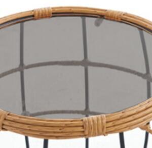 Okrúhly ratanový stolík ALABAMA so sklenenou doskou