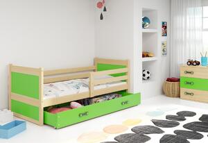 Detská posteľ FIONA P1 COLOR + ÚP + matrace + rošt ZDARMA, 80x190 cm, borovica/zelená