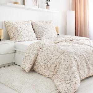 Goldea bavlnené posteľné obliečky - listy na prírodnom 140 x 220 a 70 x 90 cm