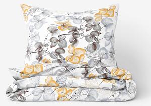 Goldea bavlnené posteľné obliečky - sivo-hnedé kvety s listami 140 x 220 a 70 x 90 cm