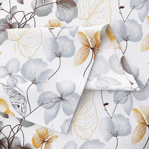 Goldea hranatý obrus 100% bavlnené plátno - sivo-hnedé kvety s listami 120 x 160 cm
