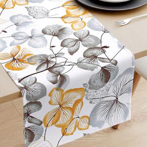 Goldea behúň na stôl 100% bavlnené plátno - sivo-hnedé kvety s listami 35x140 cm
