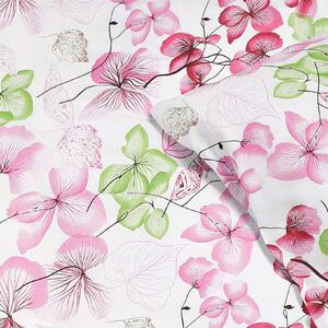 Goldea bavlnené posteľné obliečky - ružovo-zelené kvety s listami 140 x 200 a 70 x 90 cm
