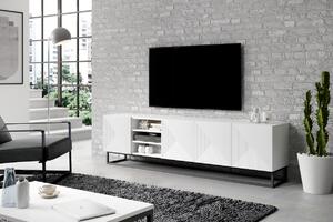TV stolík Asha 200 cm na kovovom podstavci - biely mat